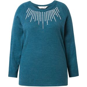 MIAMODA MIAMODA - Dames - Trui pailletten lange raglanmouw - Donkerpetrol - Maat 42+