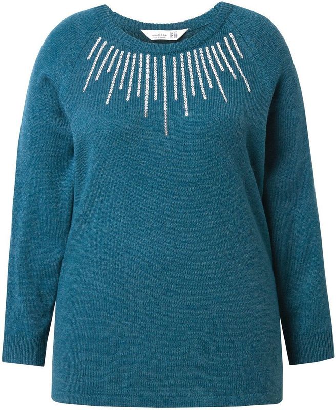 MIAMODA MIAMODA - Dames - Trui pailletten lange raglanmouw - Donkerpetrol - Maat 42+