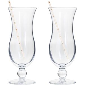 Cocktail glazen - 4 stuks - 440 ml - incl. 100x duurzame rietjes - met sterren