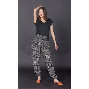 Harembroek - Yogabroek - Zomerbroek Maat M: 38,40,42 - Olifantje zwart