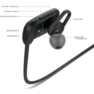 Aukey EP-B27 - Sport Bluetooth 4.1-hoofdtelefoon met microfoon voor hardlopen, zwart