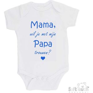 100% katoenen Romper ""Mama, wil je met mijn Papa trouwen?"" Meisjes Katoen Wit/blauw Maat 68/74