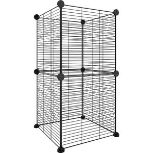 vidaXL-Huisdierenkooi-met-8-panelen-35x35-cm-staal-zwart