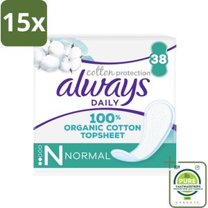 15 x Always - Inlegkruisjes - Normal - Cotton Protection - 38 Inlegkruisjes - Grootverpakking - Inlegkruisjes - Always - Biologisch Katoen - Intiem - Bescherming