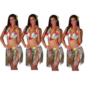 Toppers in concert - Fiestas Guirca Hawaii verkleed set - 4x - volwassenen - multicolour - rokje/bloemenkrans/haarclip