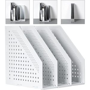 Opvouwbare Tijdschriftenbak voor A4, Bureau Organisator met 3 Compartimenten in Lichtgrijs