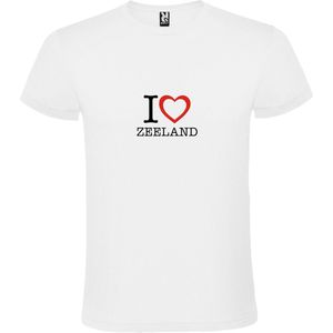 Wit T shirt met print van 'I love Zeeland' print Zwart / Rood size XL