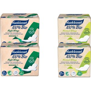 Vuokkoset Bio - Maandverband met Vleugels - Normaal - Nacht - Ultra-Absorberend - Natuurlijk - Katoenen Maandverband