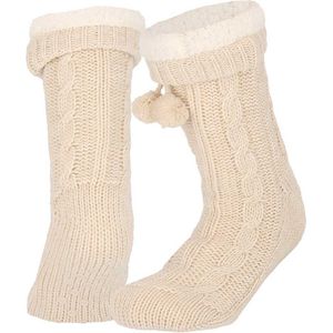 Apollo - Dames huissokken met antislip - Licht beige - Maat 36/41 - Huissokken dames - Fluffy sokken - Slofsokken - Huissokken anti slip - Warme sokken - Winter sokken