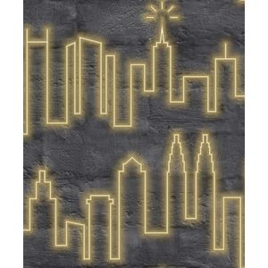 Duch Wallcoverings - Loft- skyline neon grijs/goud - vliesbehang - 10m x 53cm - M531-02