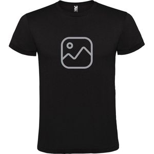 Zwart  T shirt met  "" Geen foto icon "" print Zilver size S
