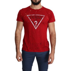 Rood katoenen logo print mannen casual top geperforeerd T-shirt