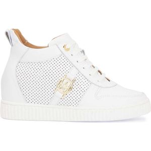 Leather white sneakers with perforation and hidden anchor