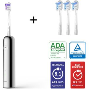 Laifen Wave Elektrische tandenborstel - RVS - Oscillerende en Vibrerende functie - Met 3 extra Super Clean opzetborstels