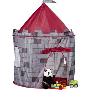 Relaxdays Speeltent Kasteel - Kindertent Jongens - Kasteeltent Kinderkamer Grijs Speelhuis