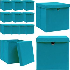 vidaXL Opbergboxen met deksel 10 st 32x32x32 cm stof babyblauw - Opbergbox - Opbergboxen - Opbergbak - Opbergbakken