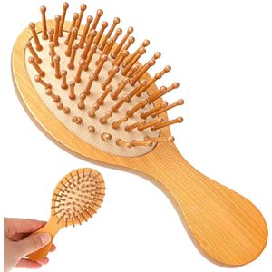 EXCITAT Kam - Hoofdhuidborstel - Ontwarrende borstel - Draagbaar - Houten kam - Geschikt voor dun, dik, krullend, steil haar, nat of droog haar - 14*6cm