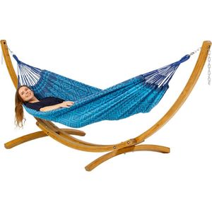 Hangmat Tones of Aqua met houten standaard - 300 x 140 cm - Luilak