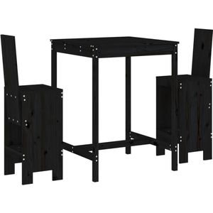 The Living Store 3-delige Tuinbarset massief grenenhout zwart - Bar Set - Buitenbar - Houten Barset - Bartafel - Barkrukken