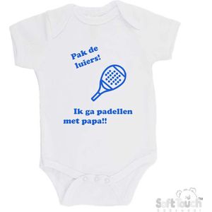 100% katoenen Romper ""Pak de luiers! Ik ga padellen met papa!!"" Padel Jongens Katoen Wit/blauw Maat 68/74