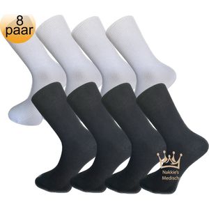 Medische sokken - 100% katoen - 8 paar - Maat 39/42 - Wit en Zwart - Neuropathie - Reuma - Diabetes