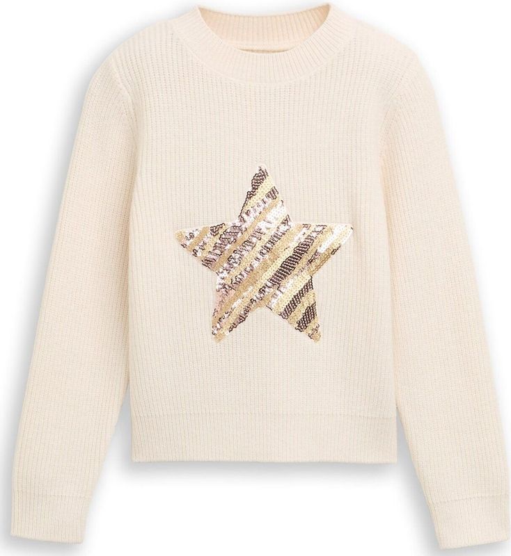 Tom Tailor Cropped gebreide trui met omkeerbare pailletten