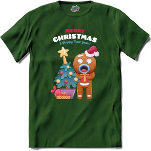 Merry christmas - oliebol buddy - T-Shirt - Dames - Bottle Groen - Maat M