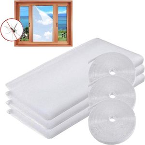 Klamboe Raamscherm 3 Pack Vliegenscherm Venster - Zelfklevend Insect Mesh Gordijn - Bug Bee Protector - 51x59 Inches met Haak Kleverband - DIY - Gemonteerd op Meerdere Ramen