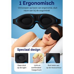 Slaapmasker met 3D Oogruimte - Comfortabel & Verstelbaar - Helpt bij Slaapproblemen - Uniseks - Kleur Zwart - Ademend & Lichtdicht