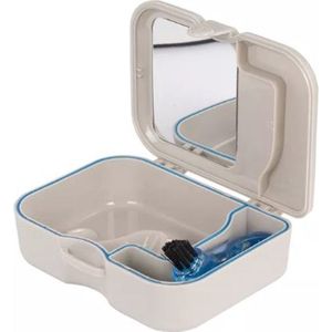 Medies - Luxe prothesedoos met protheseborstel en spiegel | Beugelbakje | Beugeldoosje | Prothese bakje | Kunstgebit bakje | Gebitten bakje - spiegel en protheseborstel inbegrepen