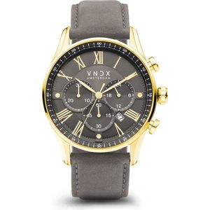 VNDX Amsterdam - Heren horloge - The Chief Goud Leder Grijs