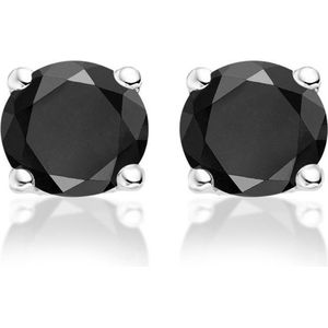 New Bling 9NB 0026 Zilveren oorstekers - zirkonia rond 8 mm - zilverkleurig / zwart