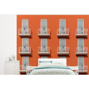 Deur - Balkon - Architectuur - Palmboom - Oranje - Behangpapier