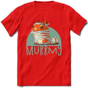 Kat murrmy T-Shirt Grappig | Dieren katten halloween Kleding Kado Heren / Dames | Animal Skateboard Cadeau shirt - Rood - M