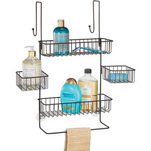 mDesign - Doucherek - voor shampoo, zeep, scheermesjes en meer - hangend/deurbevestiging/met douchemanden op 3 etages - brons