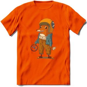 Casual race vos T-Shirt Grappig | Dieren honden Kleding Kado Heren / Dames | Animal Skateboard Cadeau shirt - Oranje - 3XL