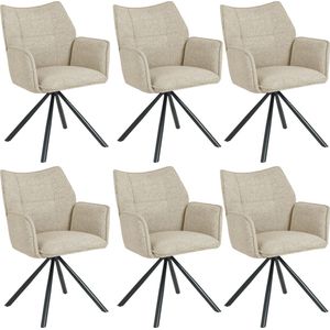 Colenis® - Enzo Eetkamerstoelen - Set van 6 - Beige - Bouclé Stof - Luxe Gestoffeerde Zitting - Industrieel Design - Metalen Poten - Stoel