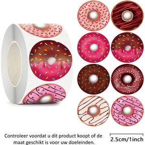 Rol met 500 Donut Stickers - 2.5 cm diameter - Gebak - Cake - Taart - Patisserie - Decoratie - Versiering