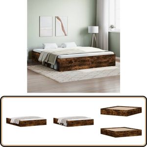 vidaXL Bedframe - Gerookt Eikenlook - 180x200 cm Houten Bed Frame - Super King Size Bed - Bed Frame Design - Modern Bed Frame - Bruine Bed Frame