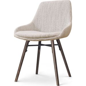 Nolon Nena-Isa Eetkamerstoel Beige Gemêleerd - Stof - Zonder Armleuning - Houten Poten - Walnoot - Scandinavisch - Comfortabel