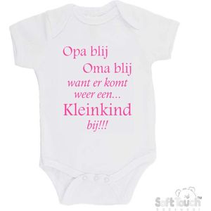 100% katoenen Romper ""Opa blij Oma blij want er komt weer een kleinkind bij!!!"" Meisjes Katoen Wit/roze Maat 62/68
