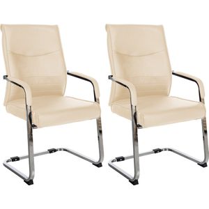 CLP Hobart Set van 2 Eetkamerstoelen - Bezoekersstoelen - Met armleuning - Verchroomd frame - creme Kunstleer