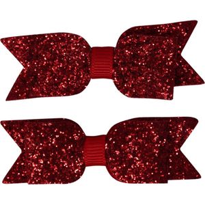 Jessidress® Haarstrikjes Haarclips Meisjes Haarclip met Glitters Haarspelden - Rood