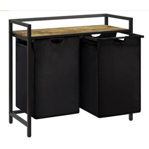 Wasmand 2 Gedeeltes, 95 L Wasmand met Legplank en Dubbele Uittrekbare Uitneembare Zakken, Wassorteerder voor Waskamer Slaapkamer Badkamer Slaapzaal, Zwart