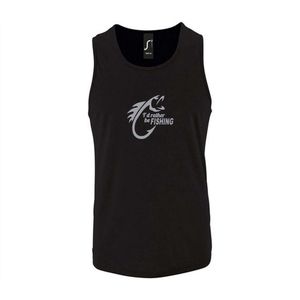 Zwarte Tanktop sportshirt met ""I'd rather be Fishing / In ga liever vissen"" Print Zilver Size XXXL