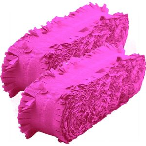 Set van 2x stuks feest/verjaardag versiering slingers fuchsia roze 24 meter crepe papier - Feestartikelen