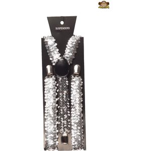 Partychimp Bretels Pailletten Zilver voor bij Carnavalskleding Heren Carnaval Accessoires - 2,5 cm breed - Elastaan - One-Size