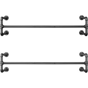 2 Kleding Stangen - Set van 2 Ophang Rails - Kledingrek in Industriële Stijl voor Wandmontage - Hangende Buizen - Waterleiding Design - 110cm Lang - Zwart