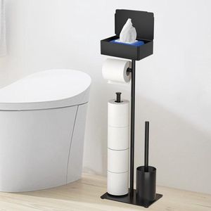 Toiletpapierhouder Staand Roestvrij Staal Zwart - WC-borstel Houder - Vochtige Doekjesbox - Keuken Badkamer wc butler