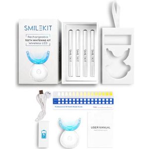 Tandenbleekset Via Smartphone - Smilekit - 1 x Mondstuk - 4 x Bleekpennen - 32 LED – Wit - Draadloos - Oplaadbaar - Bleekgel - Tanden Bleken - Tandenblekers - Teeth Whitening Kit - Geen Gevoelige Tanden - Tandenbleken - Teeth Whitening